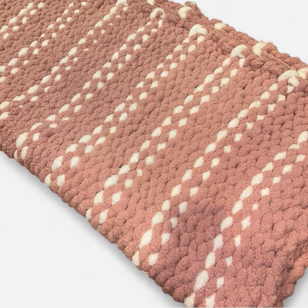 Handmade Blush and White Childs Chunky Knit Blanket